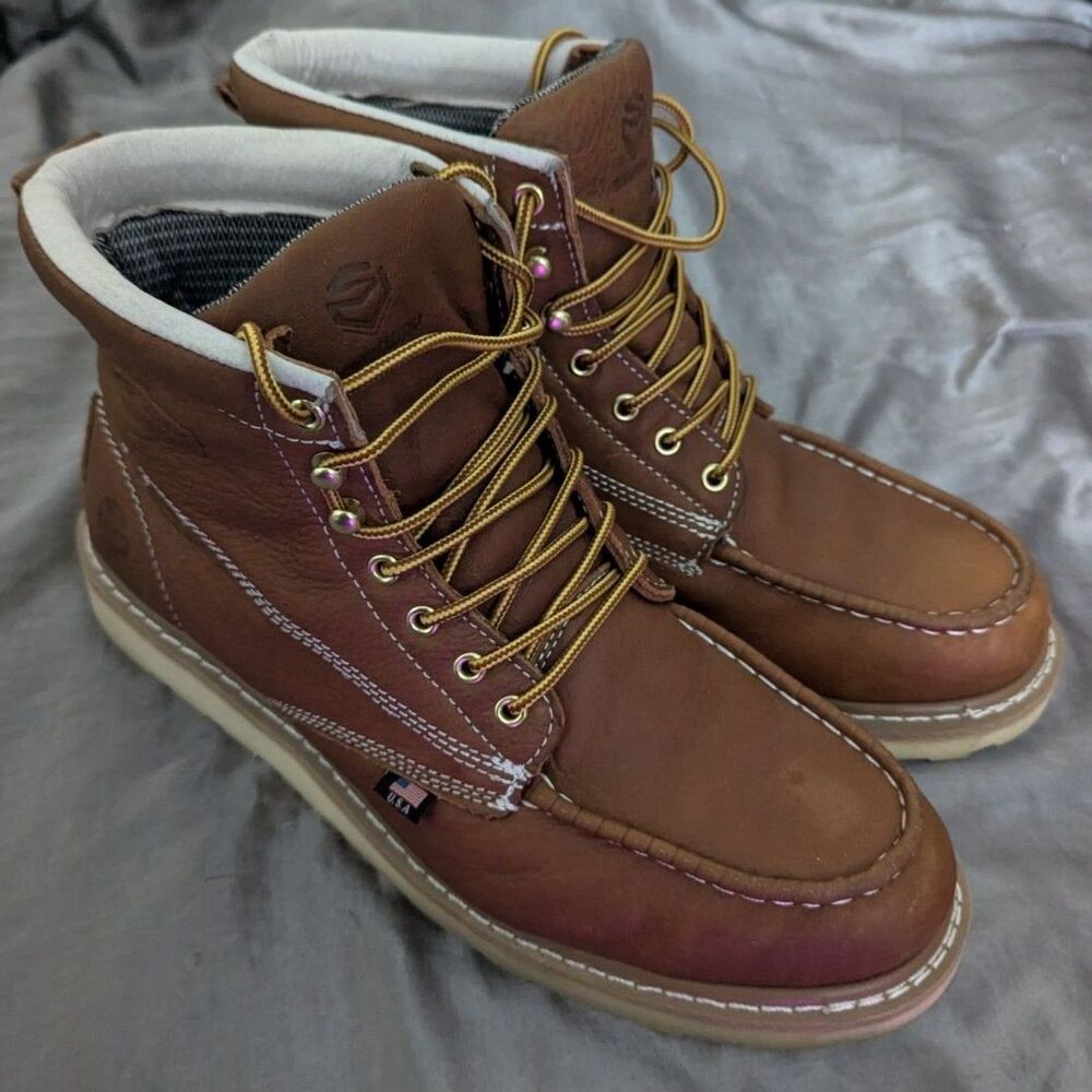 SUREWAY 6in Wedge Moc Toe Work Boots for Men,Premium Full-Grain Leather SIZE 13